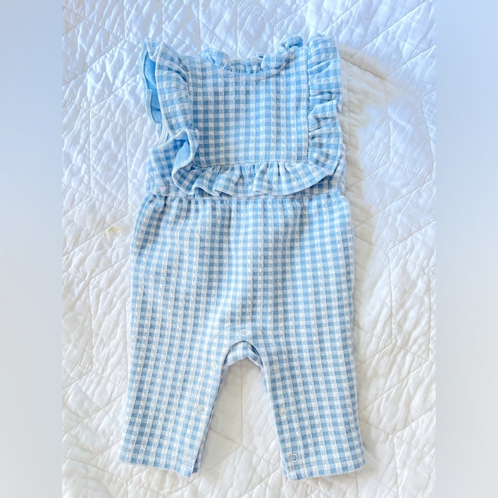 Janie and Jack Blue and white checkered romper